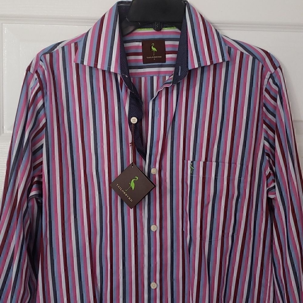 Tailorbyrd Multi-Colored Striped Button-Up Shirt. 100% Cotton. New w/ Tags